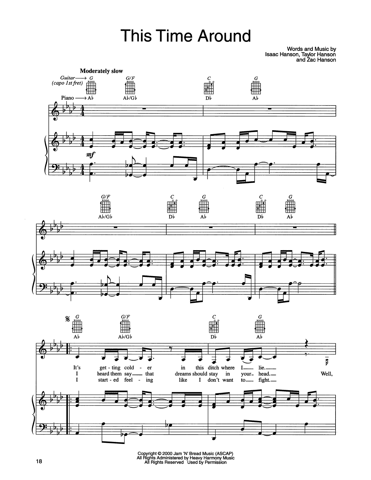 Hanson This Time Around Sheet Music Notes & Chords for Piano, Vocal & Guitar Chords (Right-Hand Melody) - Download or Print PDF
