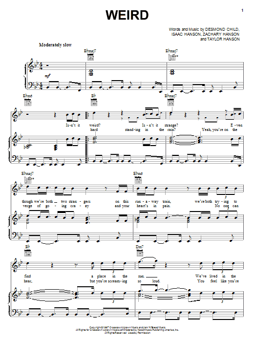 Hanson Weird Sheet Music Notes & Chords for Piano, Vocal & Guitar (Right-Hand Melody) - Download or Print PDF