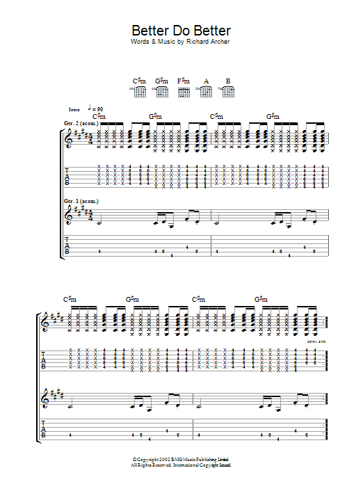 Hard-Fi Better Do Better Sheet Music Notes & Chords for Guitar Tab - Download or Print PDF