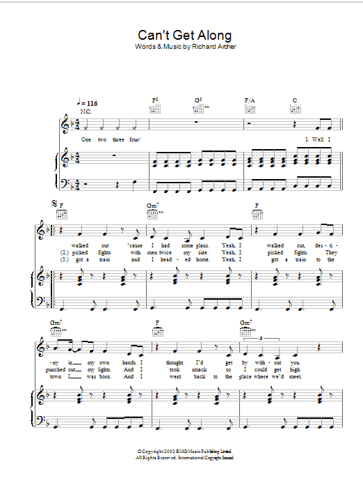 Hard-Fi Can't Get Along (Without You) Sheet Music Notes & Chords for Piano, Vocal & Guitar - Download or Print PDF