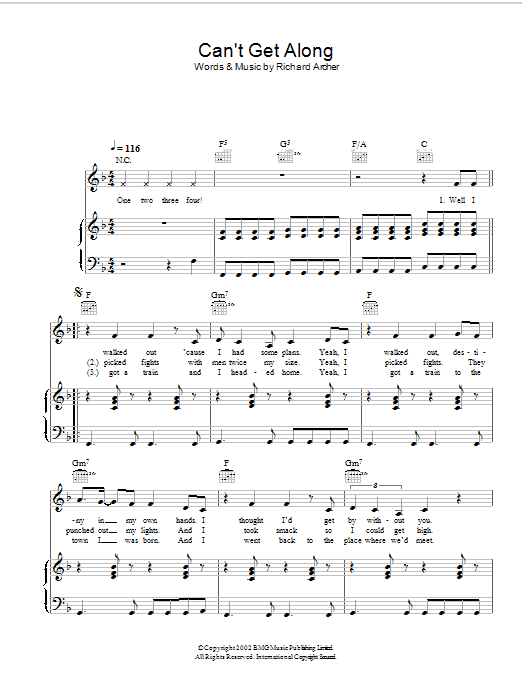Hard-Fi Can't Get Along (Without You) Sheet Music Notes & Chords for Lyrics & Chords - Download or Print PDF