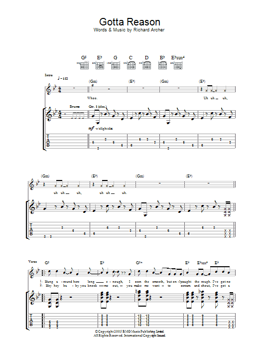 Hard-Fi Gotta Reason Sheet Music Notes & Chords for Guitar Tab - Download or Print PDF