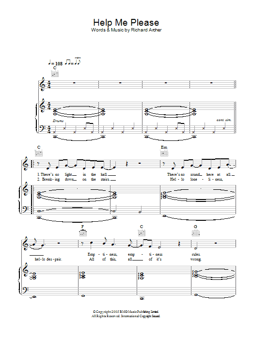 Hard-Fi Help Me Please Sheet Music Notes & Chords for Piano, Vocal & Guitar - Download or Print PDF