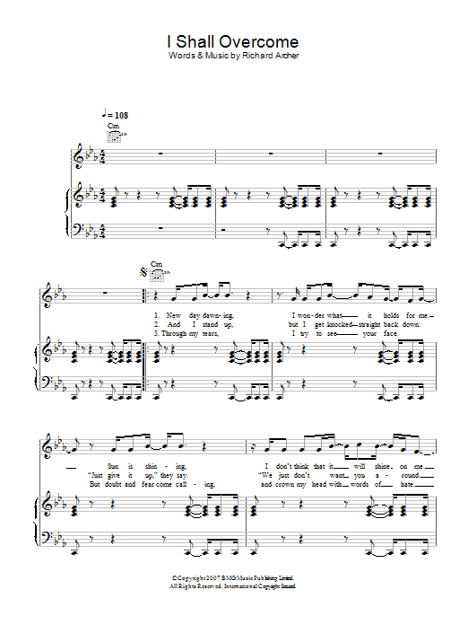 Hard-Fi I Shall Overcome Sheet Music Notes & Chords for Piano, Vocal & Guitar - Download or Print PDF