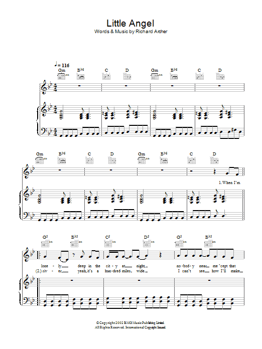 Hard-Fi Little Angel Sheet Music Notes & Chords for Piano, Vocal & Guitar - Download or Print PDF