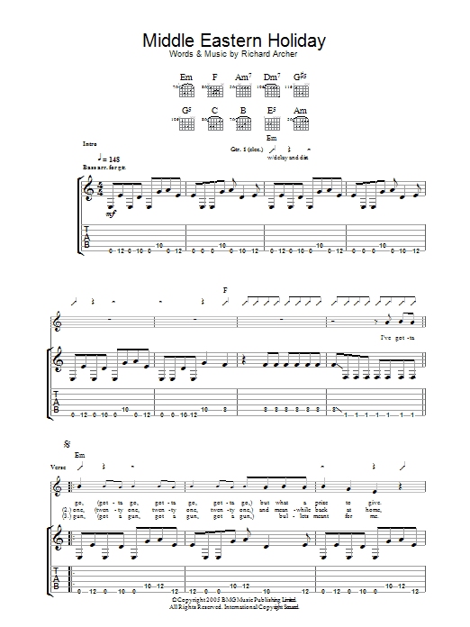 Hard-Fi Middle Eastern Holiday Sheet Music Notes & Chords for Guitar Tab - Download or Print PDF