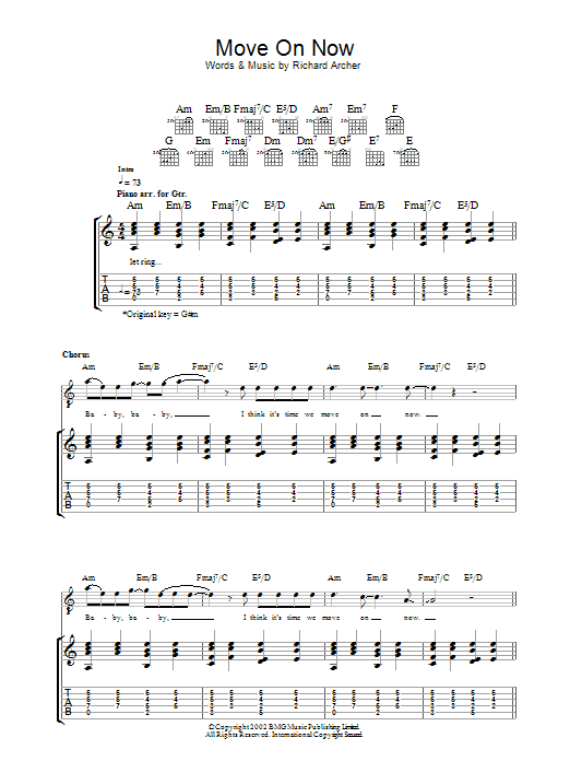 Hard-Fi Move On Now Sheet Music Notes & Chords for Guitar Tab - Download or Print PDF