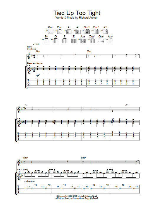 Hard-Fi Tied Up Too Tight Sheet Music Notes & Chords for Guitar Tab - Download or Print PDF