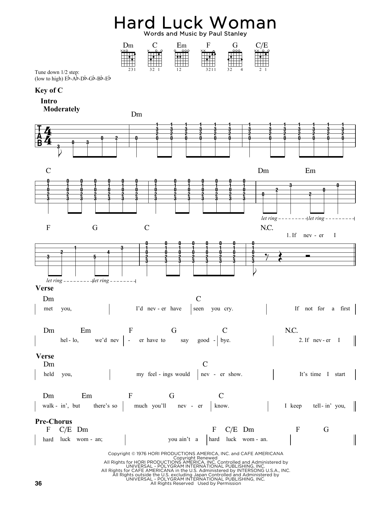 Kiss Hard Luck Woman Sheet Music Download Pdf Score 413168 kiss hard luck woman sheet music