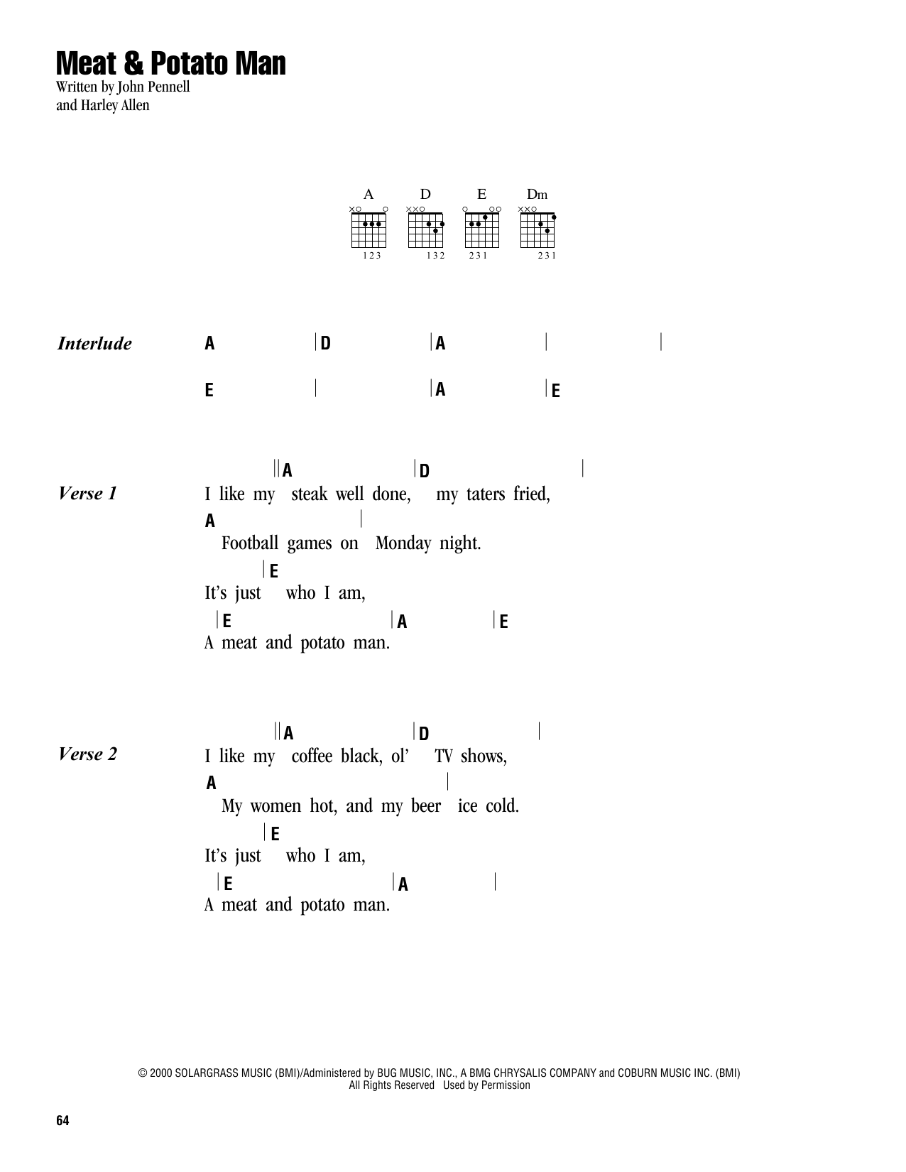 Harley Allen Meat & Potato Man Sheet Music Notes & Chords for Lyrics & Chords - Download or Print PDF