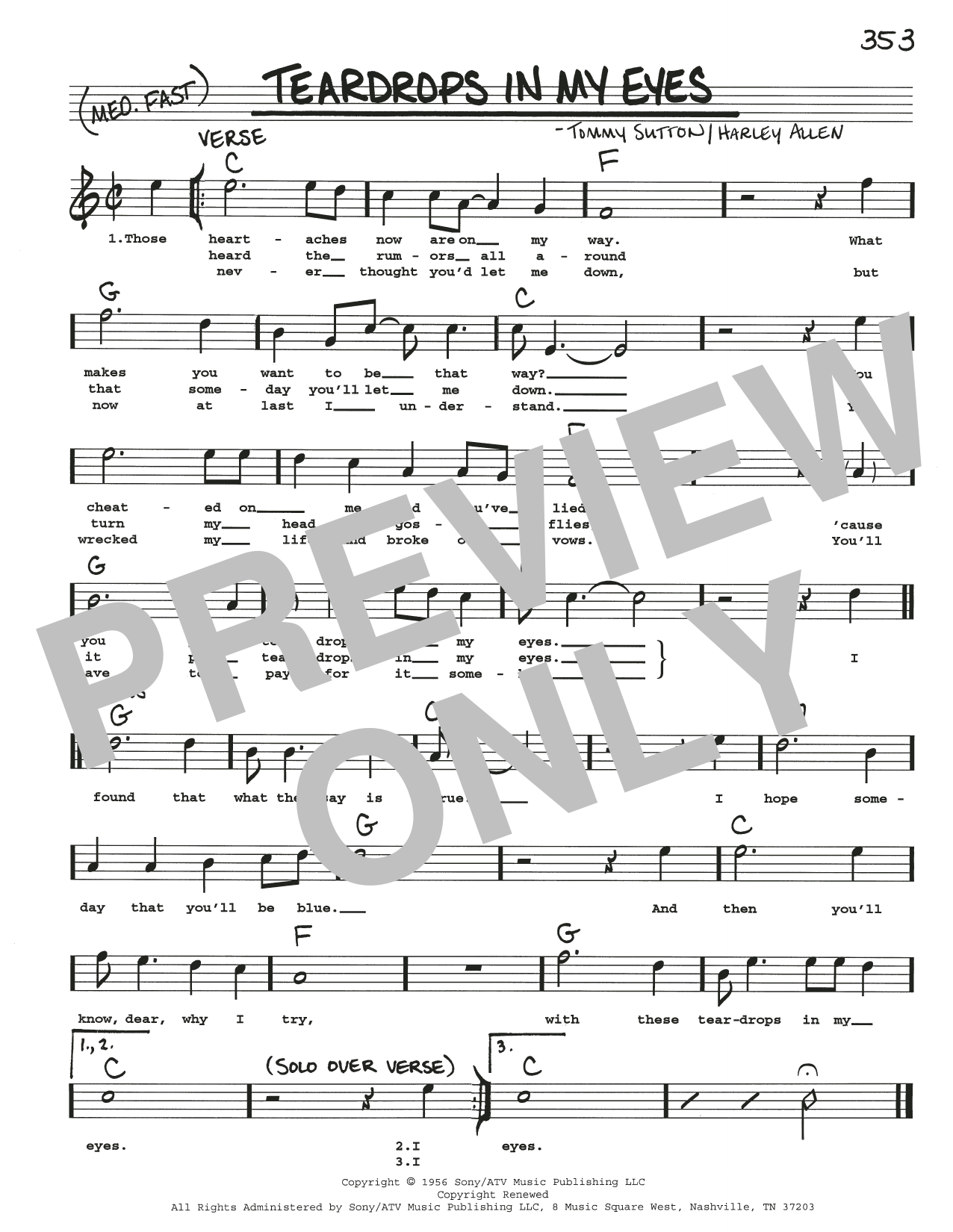Harley Allen Teardrops In My Eyes Sheet Music Notes & Chords for Real Book – Melody, Lyrics & Chords - Download or Print PDF
