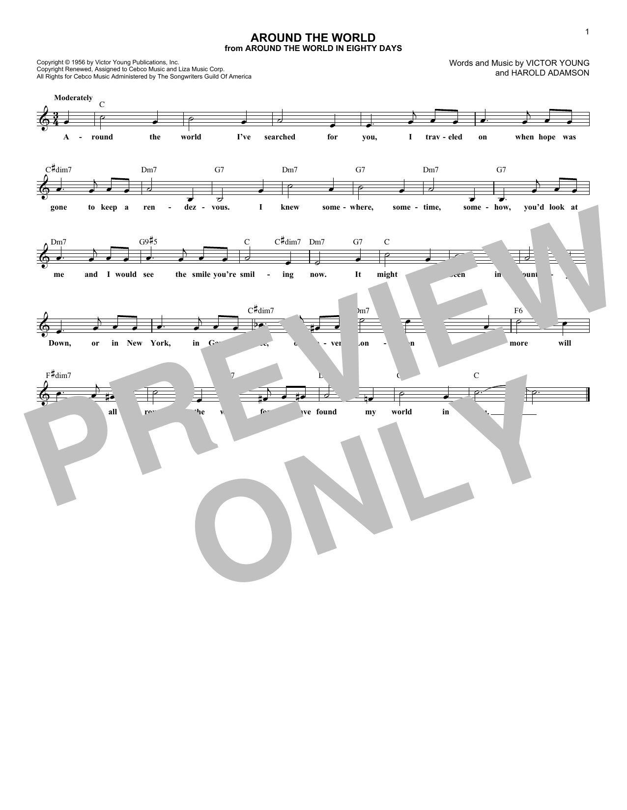 Harold Adamson Around The World Sheet Music Notes & Chords for Melody Line, Lyrics & Chords - Download or Print PDF