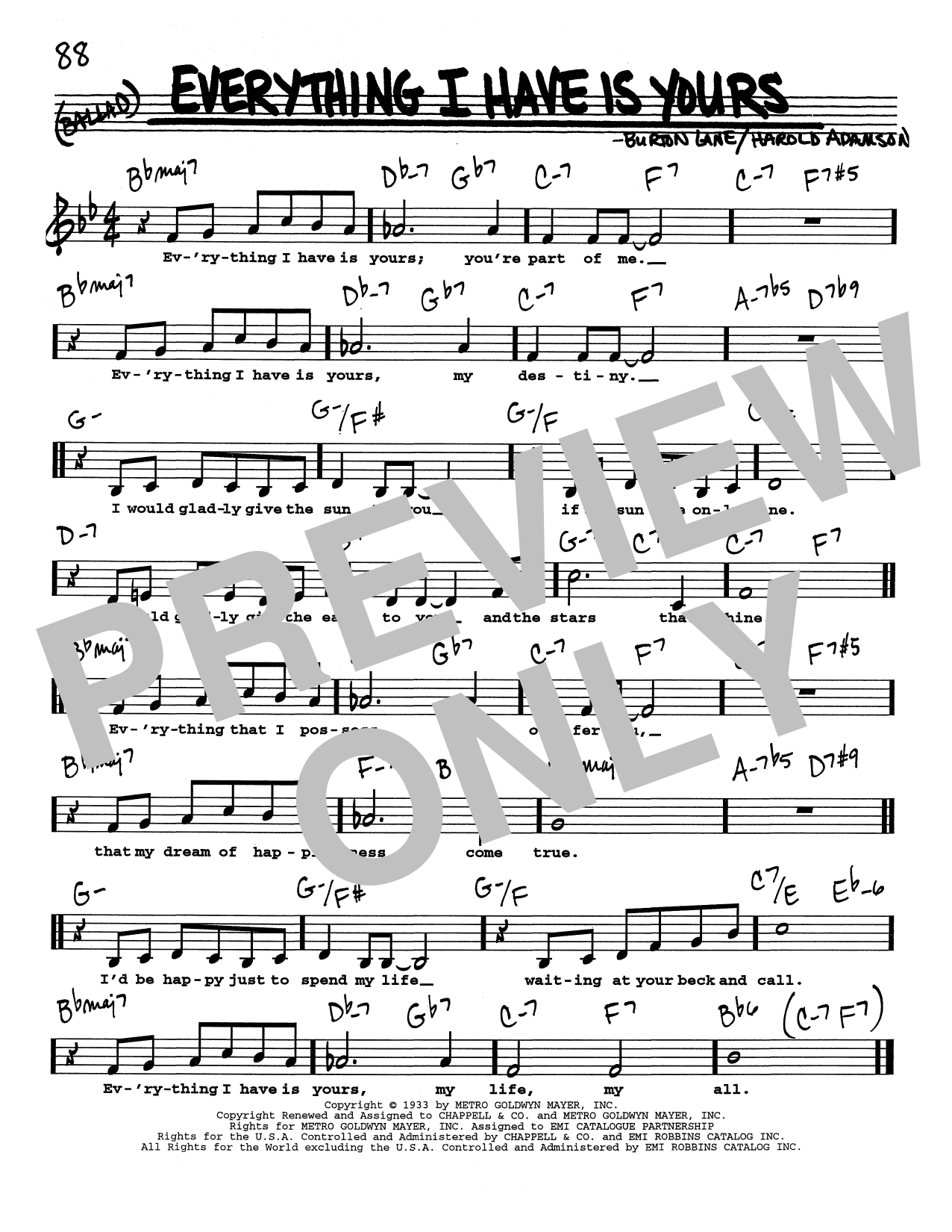 Harold Adamson Everything I Have Is Yours (Low Voice) Sheet Music Notes & Chords for Real Book – Melody, Lyrics & Chords - Download or Print PDF