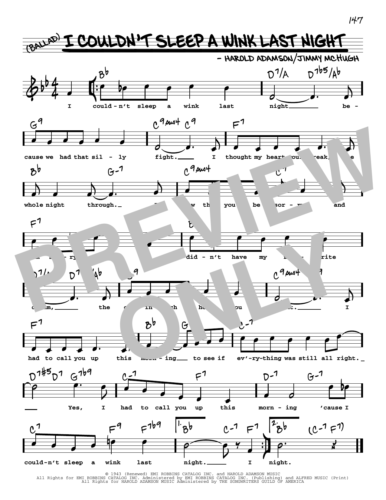 Harold Adamson I Couldn't Sleep A Wink Last Night (High Voice) Sheet Music Notes & Chords for Real Book – Melody, Lyrics & Chords - Download or Print PDF