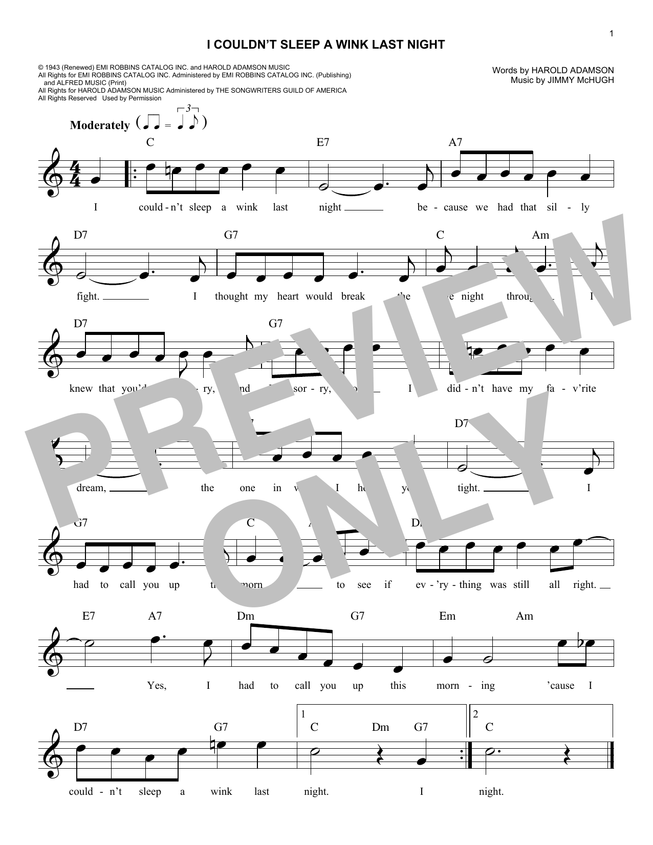 Harold Adamson I Couldn't Sleep A Wink Last Night Sheet Music Notes & Chords for Real Book – Melody & Chords - Download or Print PDF