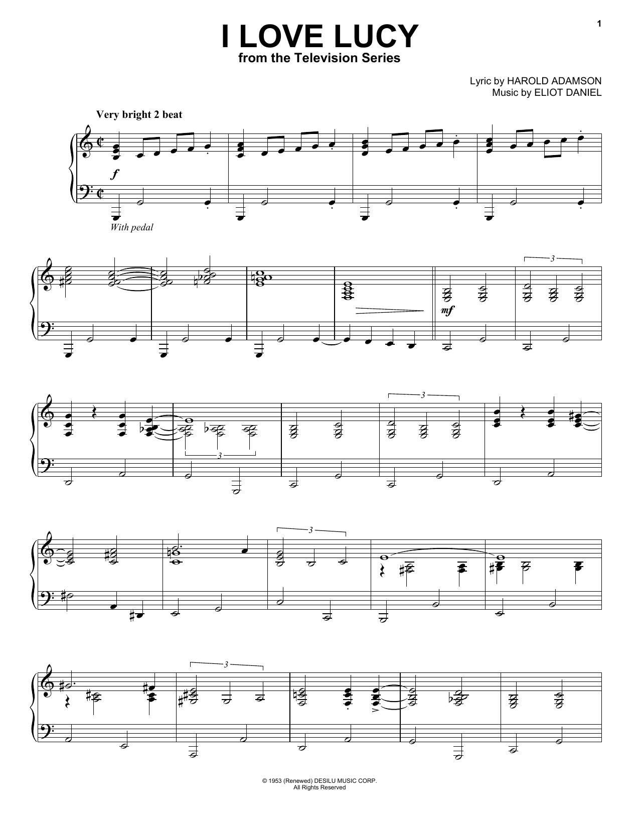 Harold Adamson I Love Lucy Sheet Music Notes & Chords for Piano Solo - Download or Print PDF