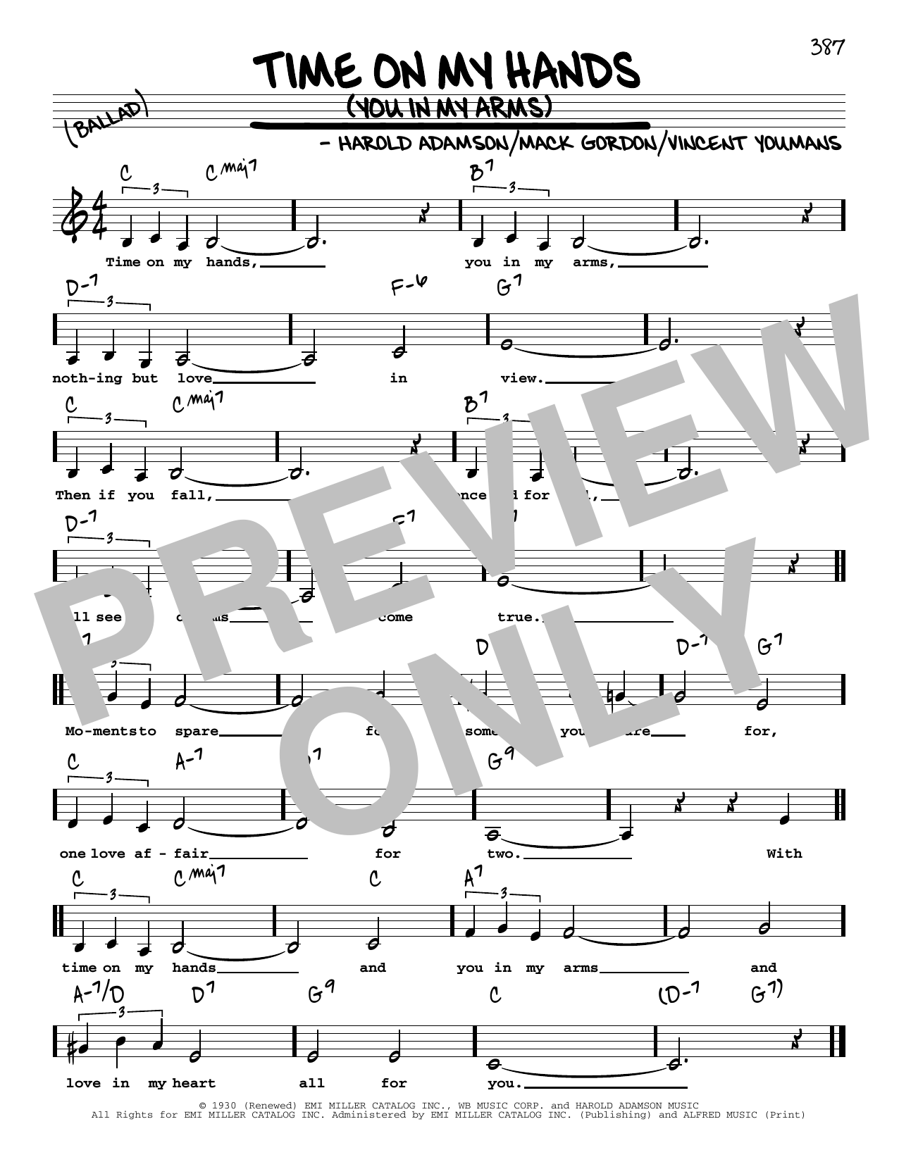 Harold Adamson Time On My Hands (You In My Arms) (Low Voice) Sheet Music Notes & Chords for Real Book – Melody, Lyrics & Chords - Download or Print PDF