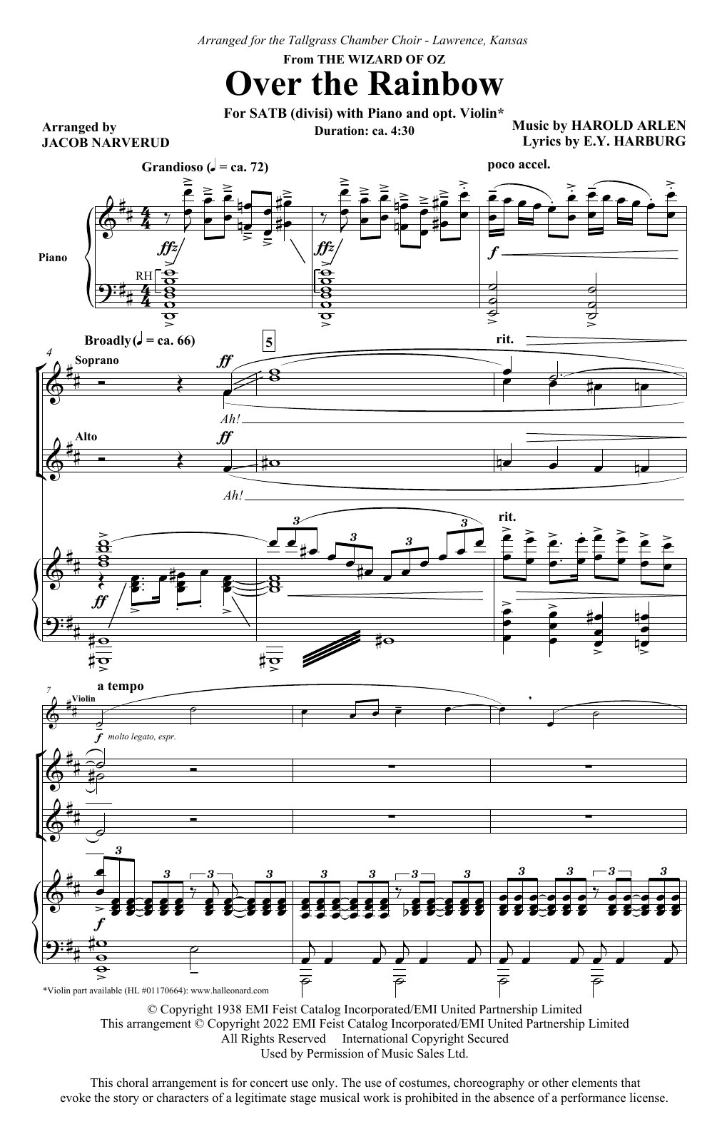 Harold Arlen & E.Y. Harburg Over The Rainbow (arr. Jacob Narverud) Sheet Music Notes & Chords for Choir - Download or Print PDF
