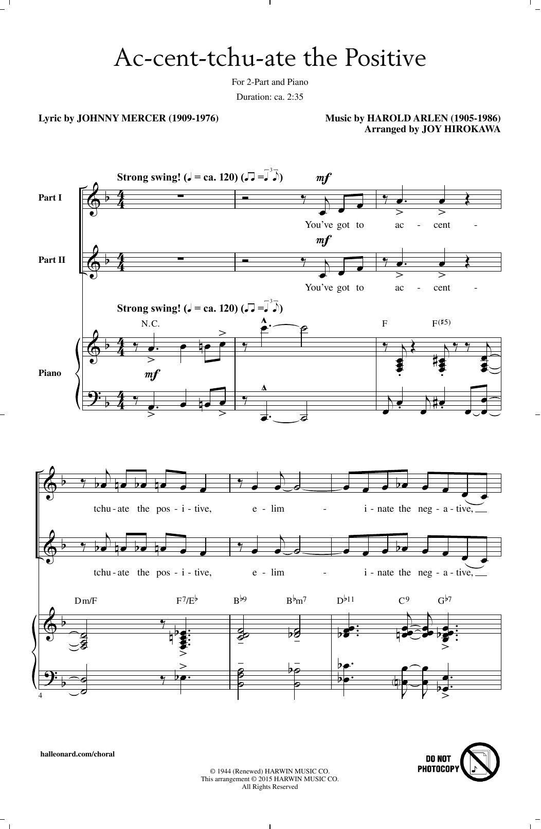 Harold Arlen Ac-cent-tchu-ate The Positive (arr. Joy Hirokawa) Sheet Music Notes & Chords for 2-Part Choir - Download or Print PDF