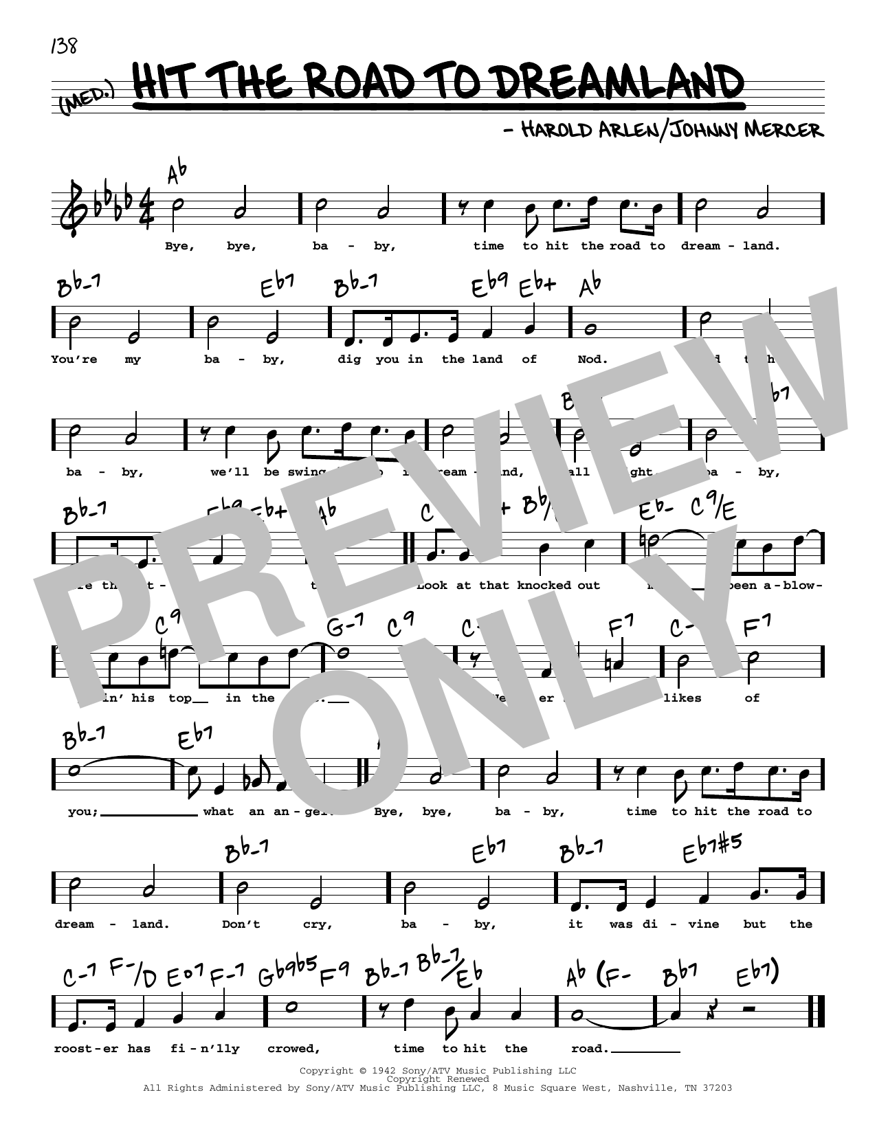 Harold Arlen and Johnny Mercer Hit The Road To Dreamland (High Voice) (from Star Spangled Rhythm) Sheet Music Notes & Chords for Real Book – Melody, Lyrics & Chords - Download or Print PDF