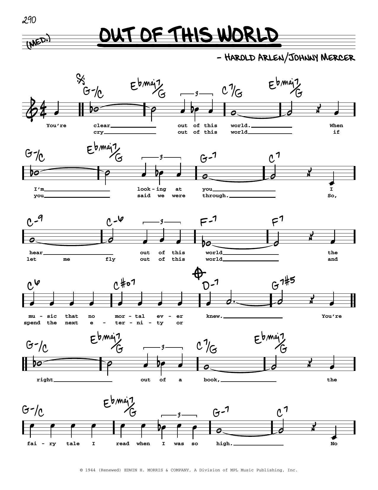 Harold Arlen and Johnny Mercer Out Of This World (High Voice) (from Out Of This World) Sheet Music Notes & Chords for Real Book – Melody, Lyrics & Chords - Download or Print PDF