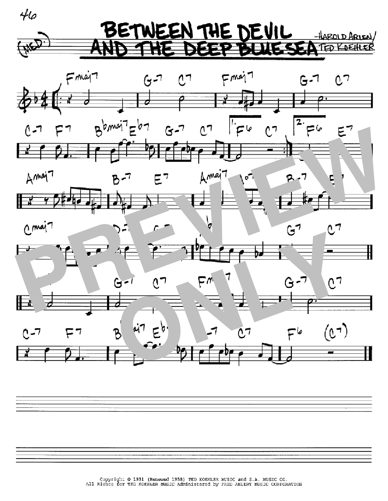 Harold Arlen Between The Devil And The Deep Blue Sea Sheet Music Notes & Chords for Real Book - Melody, Lyrics & Chords - C Instruments - Download or Print PDF