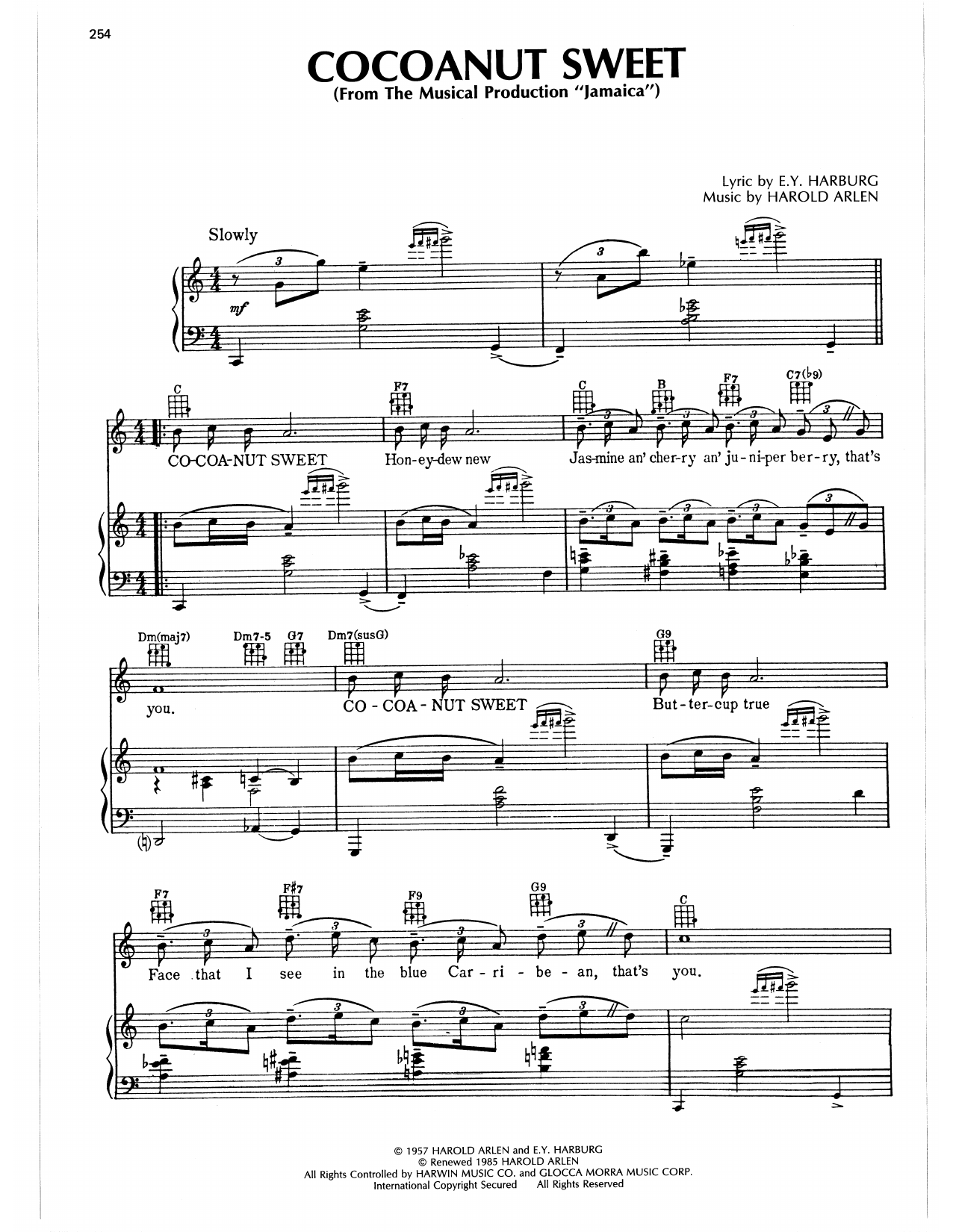 Harold Arlen Cocoanut Sweet Sheet Music Notes & Chords for Piano, Vocal & Guitar Chords (Right-Hand Melody) - Download or Print PDF