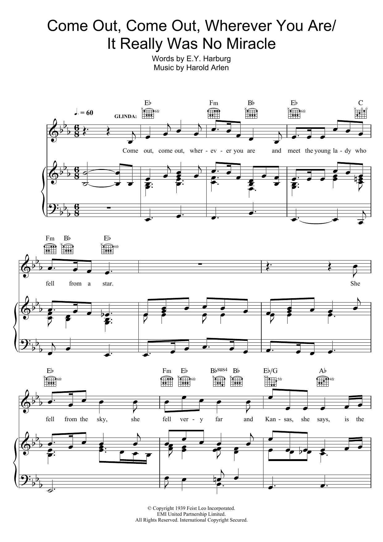 Harold Arlen Come Out, Come Out, Wherever You Are Sheet Music Notes & Chords for Piano, Vocal & Guitar (Right-Hand Melody) - Download or Print PDF