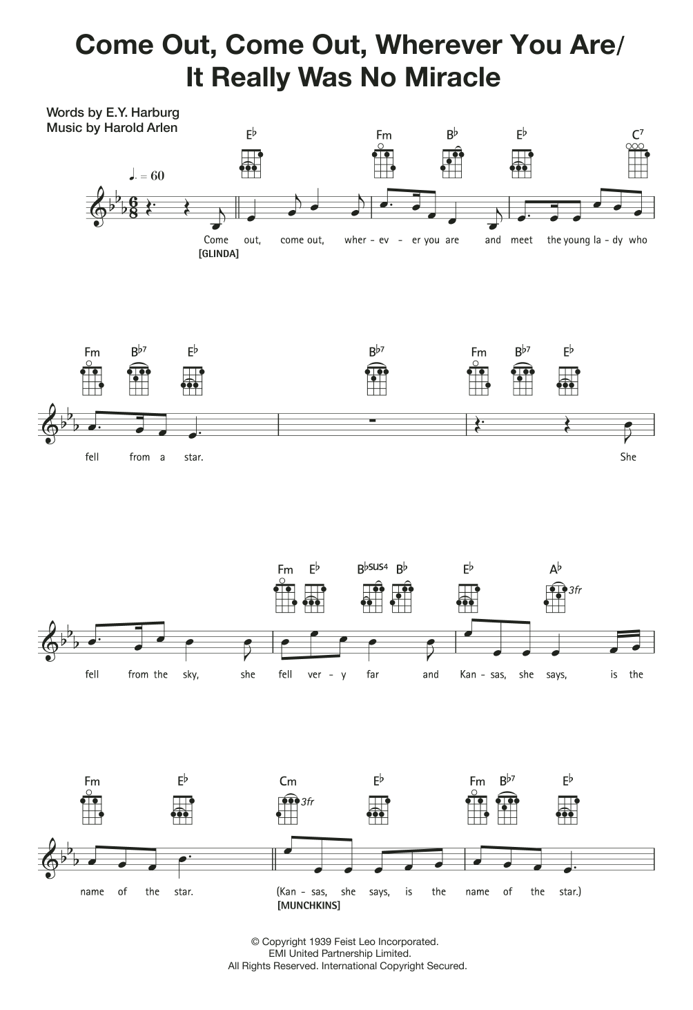 Harold Arlen Come Out, Come Out, Wherever You Are Sheet Music Notes & Chords for Ukulele with strumming patterns - Download or Print PDF