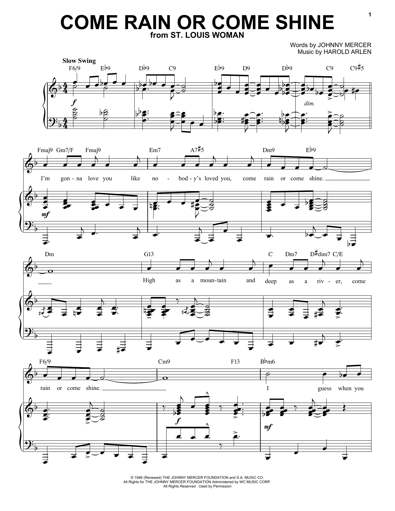 Harold Arlen Come Rain Or Come Shine [Jazz version] (from St. Louis Woman) (arr. Brent Edstrom) Sheet Music Notes & Chords for Piano & Vocal - Download or Print PDF