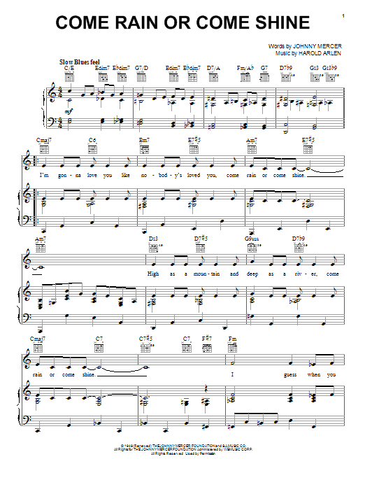 Harold Arlen Come Rain Or Come Shine Sheet Music Notes & Chords for Easy Guitar Tab - Download or Print PDF