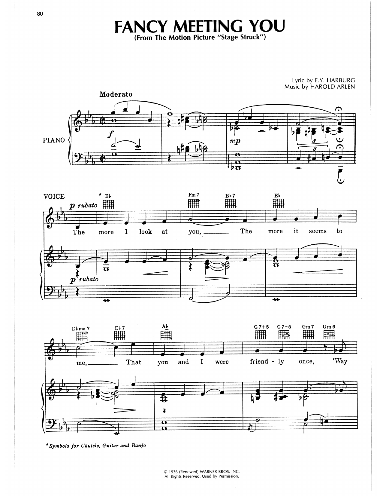 Harold Arlen Fancy Meeting You Sheet Music Notes & Chords for Piano, Vocal & Guitar Chords (Right-Hand Melody) - Download or Print PDF Harold Arlen Fancy Meeting You Sheet Music Notes & Chords for Piano, Vocal & Guitar Chords (Right-Hand Melody) - Download or Print PDF