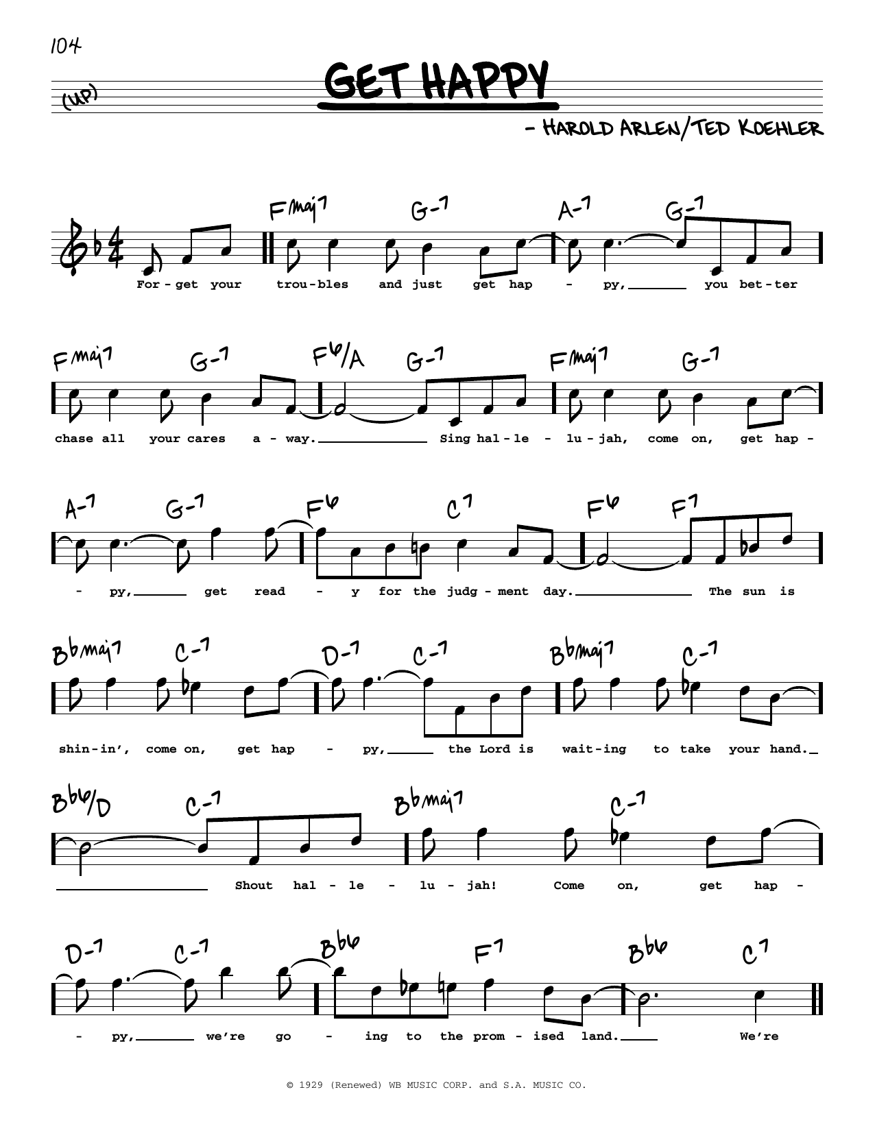 Harold Arlen Get Happy (High Voice) Sheet Music Notes & Chords for Real Book – Melody, Lyrics & Chords - Download or Print PDF