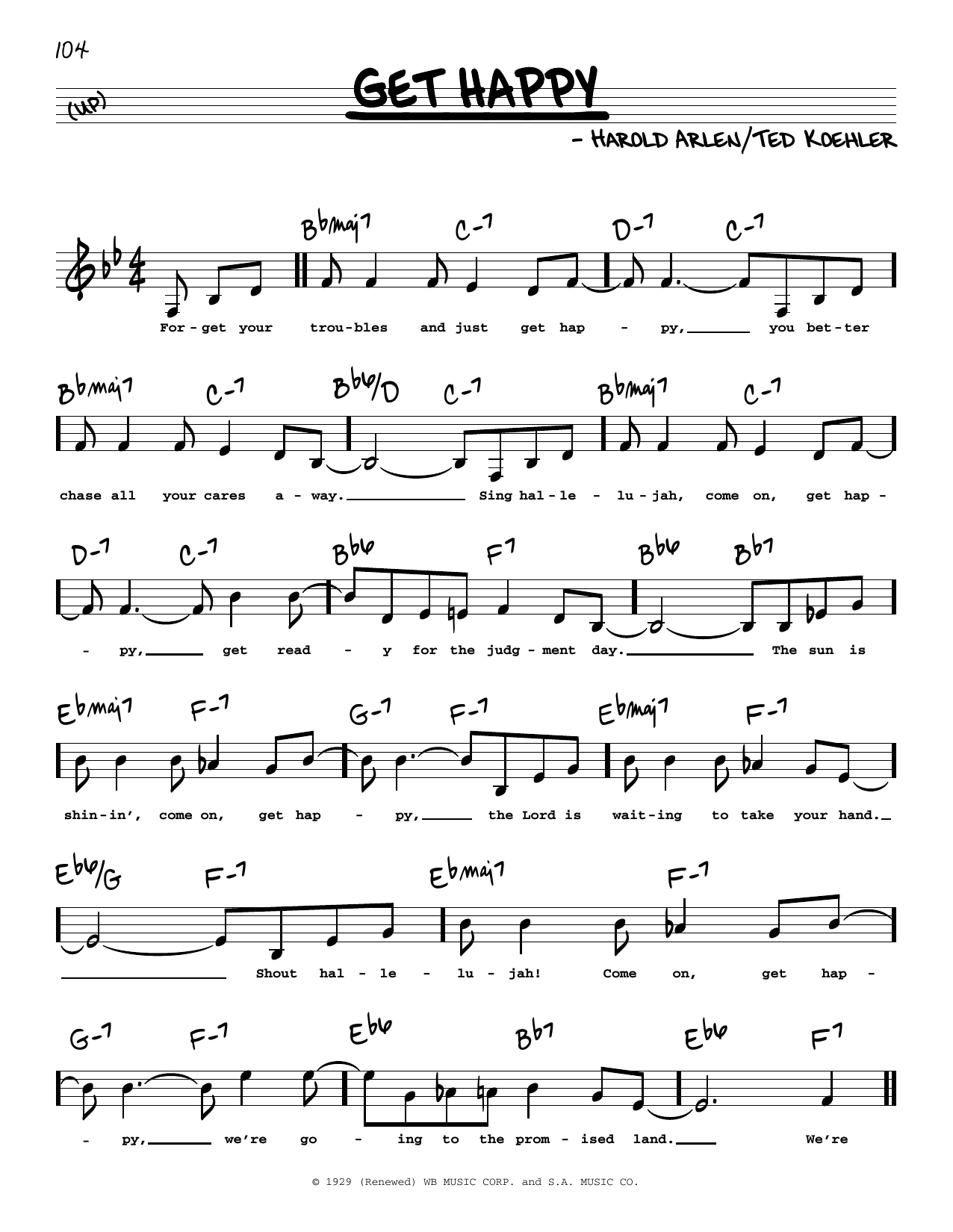 Harold Arlen Get Happy (Low Voice) Sheet Music Notes & Chords for Real Book – Melody, Lyrics & Chords - Download or Print PDF