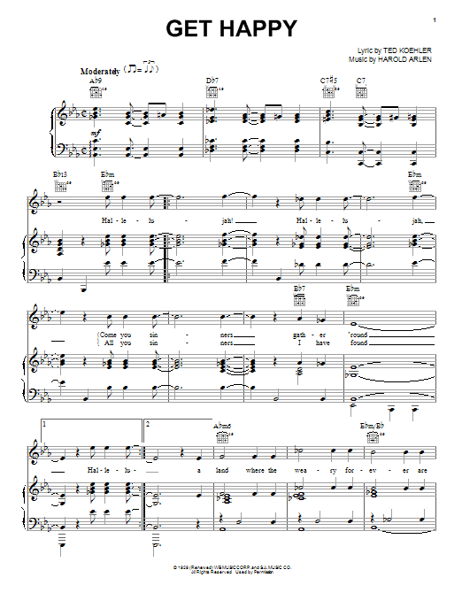 Harold Arlen Get Happy Sheet Music Notes & Chords for Melody Line, Lyrics & Chords - Download or Print PDF