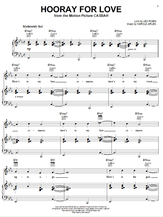 Harold Arlen Hooray For Love Sheet Music Notes & Chords for Real Book - Melody, Lyrics & Chords - C Instruments - Download or Print PDF