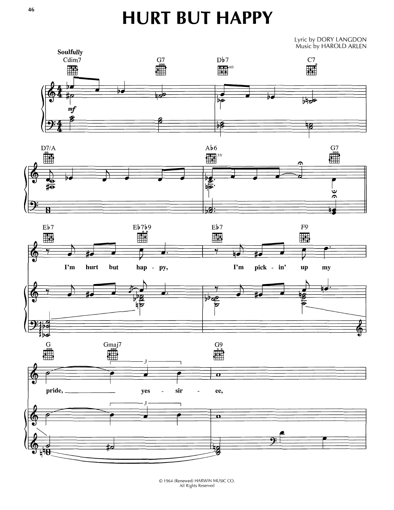 Harold Arlen Hurt But Happy Sheet Music Notes & Chords for Piano, Vocal & Guitar Chords (Right-Hand Melody) - Download or Print PDF