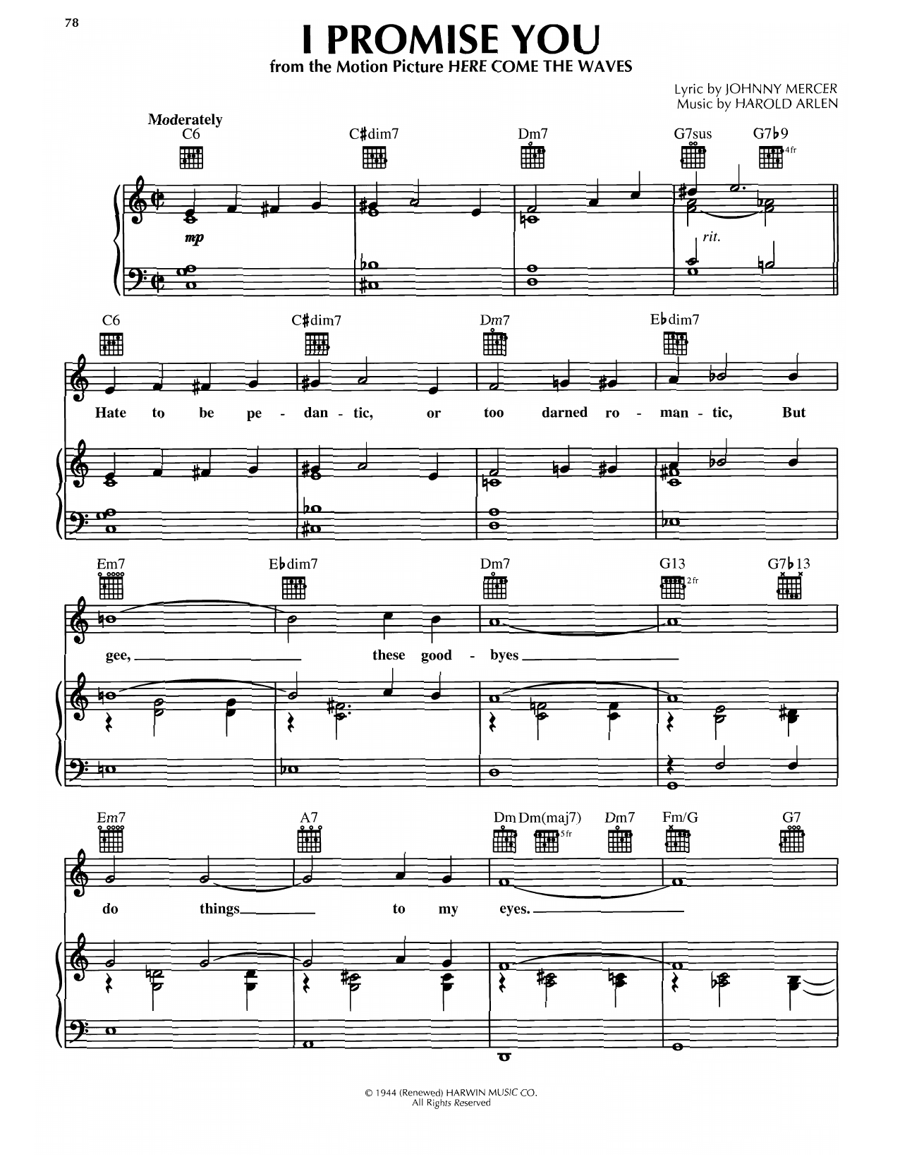 Harold Arlen I Promise You Sheet Music Notes & Chords for Piano, Vocal & Guitar Chords (Right-Hand Melody) - Download or Print PDF
