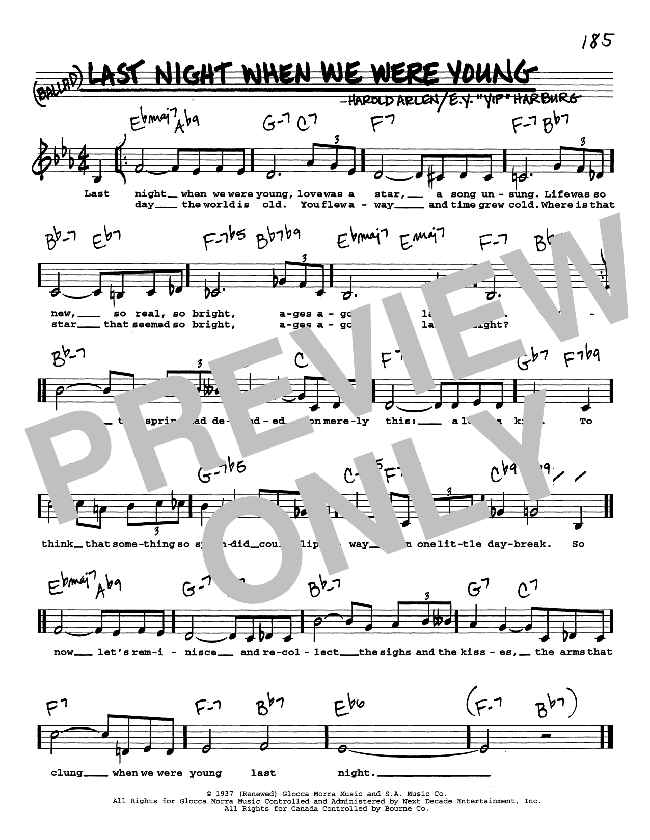 Harold Arlen Last Night When We Were Young (Low Voice) Sheet Music Notes & Chords for Real Book – Melody, Lyrics & Chords - Download or Print PDF