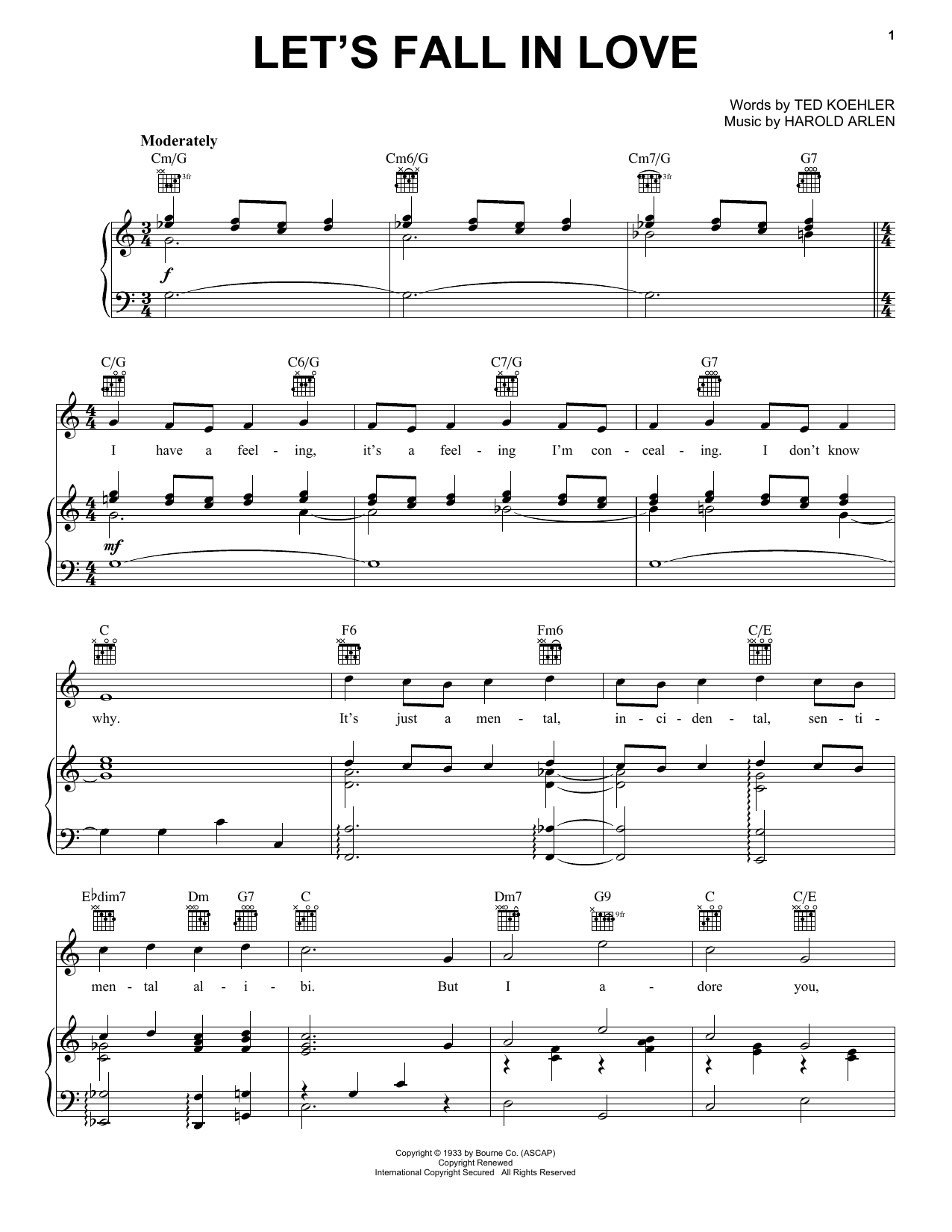 Harold Arlen Let's Fall In Love Sheet Music Notes & Chords for Piano, Vocal & Guitar (Right-Hand Melody) - Download or Print PDF