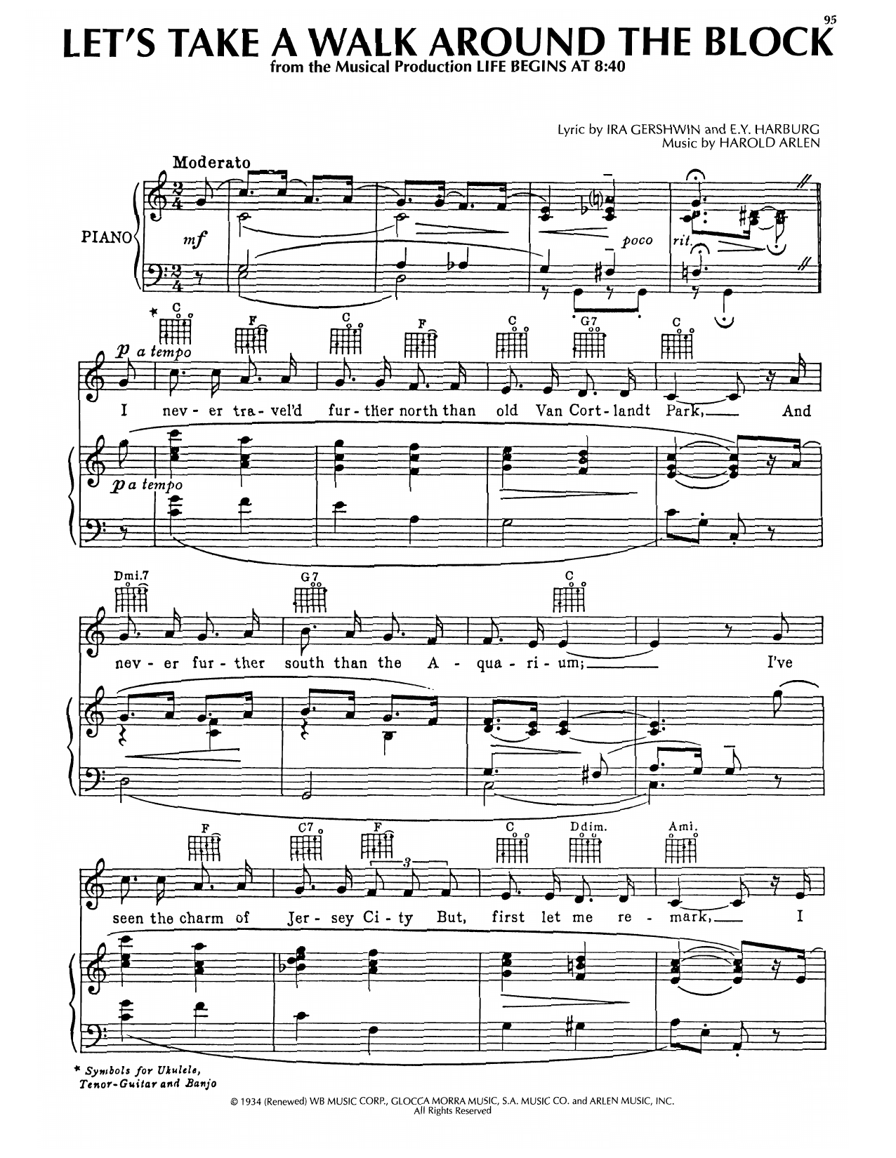 Harold Arlen Let's Take A Walk Around The Block Sheet Music Notes & Chords for Piano, Vocal & Guitar Chords (Right-Hand Melody) - Download or Print PDF