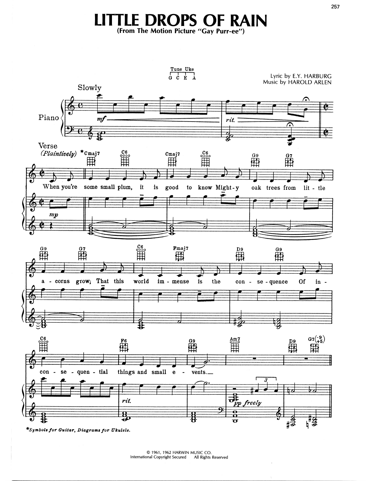 Harold Arlen Little Drops Of Rain Sheet Music Notes & Chords for Piano, Vocal & Guitar Chords (Right-Hand Melody) - Download or Print PDF