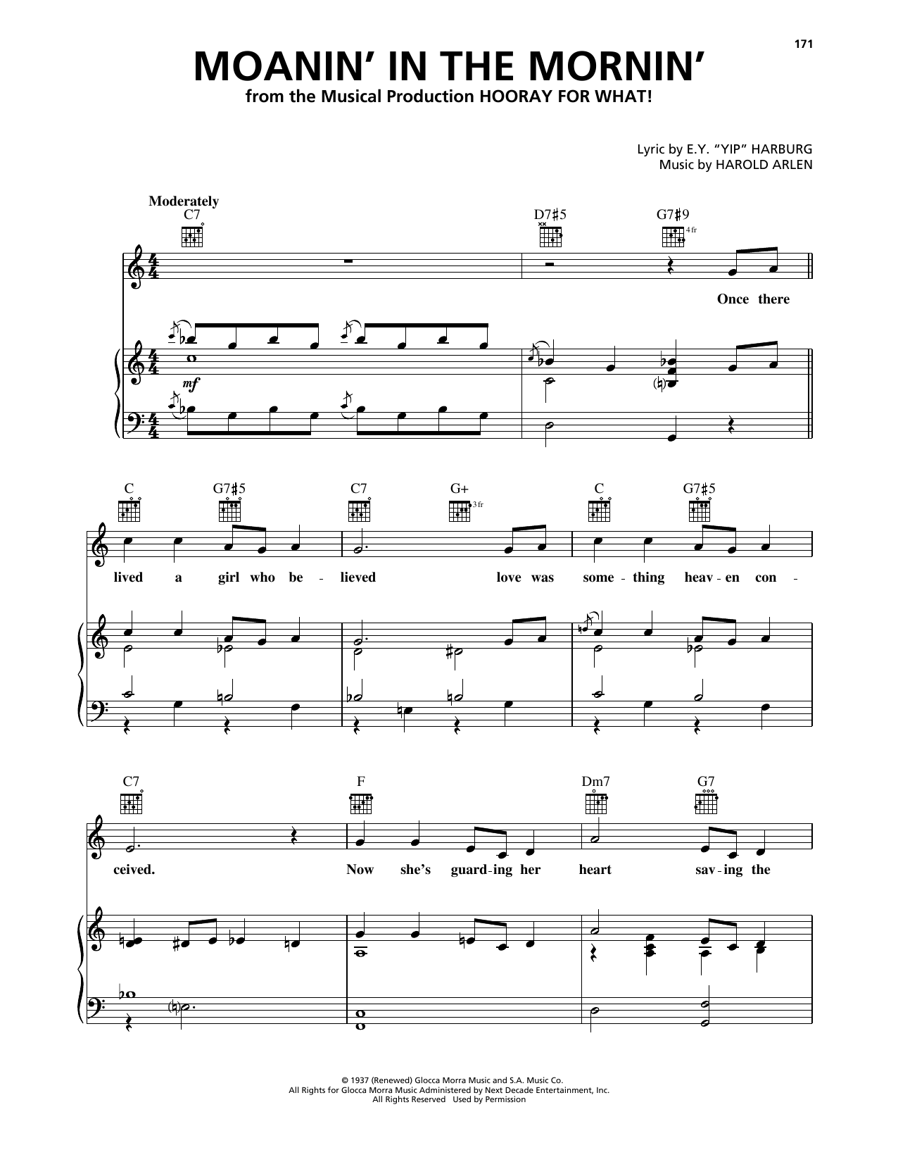 Harold Arlen Moanin' In The Mornin' (from Hooray For What!) Sheet Music Notes & Chords for Piano, Vocal & Guitar Chords (Right-Hand Melody) - Download or Print PDF