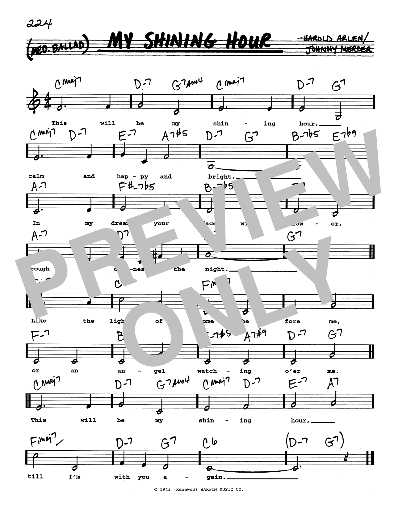Harold Arlen My Shining Hour (Low Voice) Sheet Music Notes & Chords for Real Book – Melody, Lyrics & Chords - Download or Print PDF
