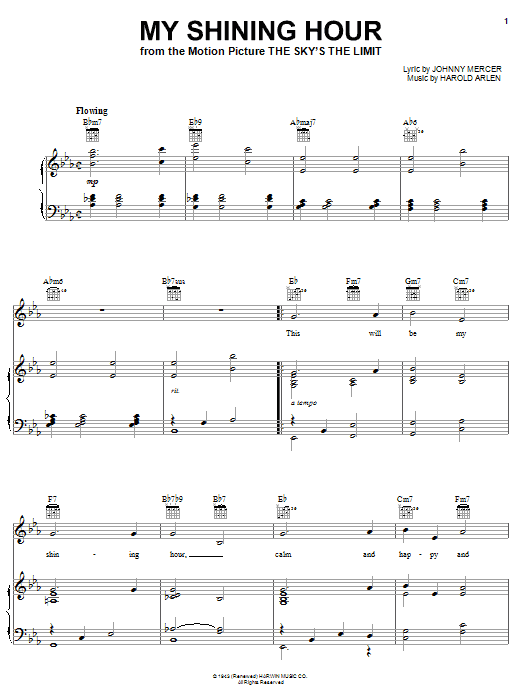 Harold Arlen My Shining Hour Sheet Music Notes & Chords for Melody Line, Lyrics & Chords - Download or Print PDF