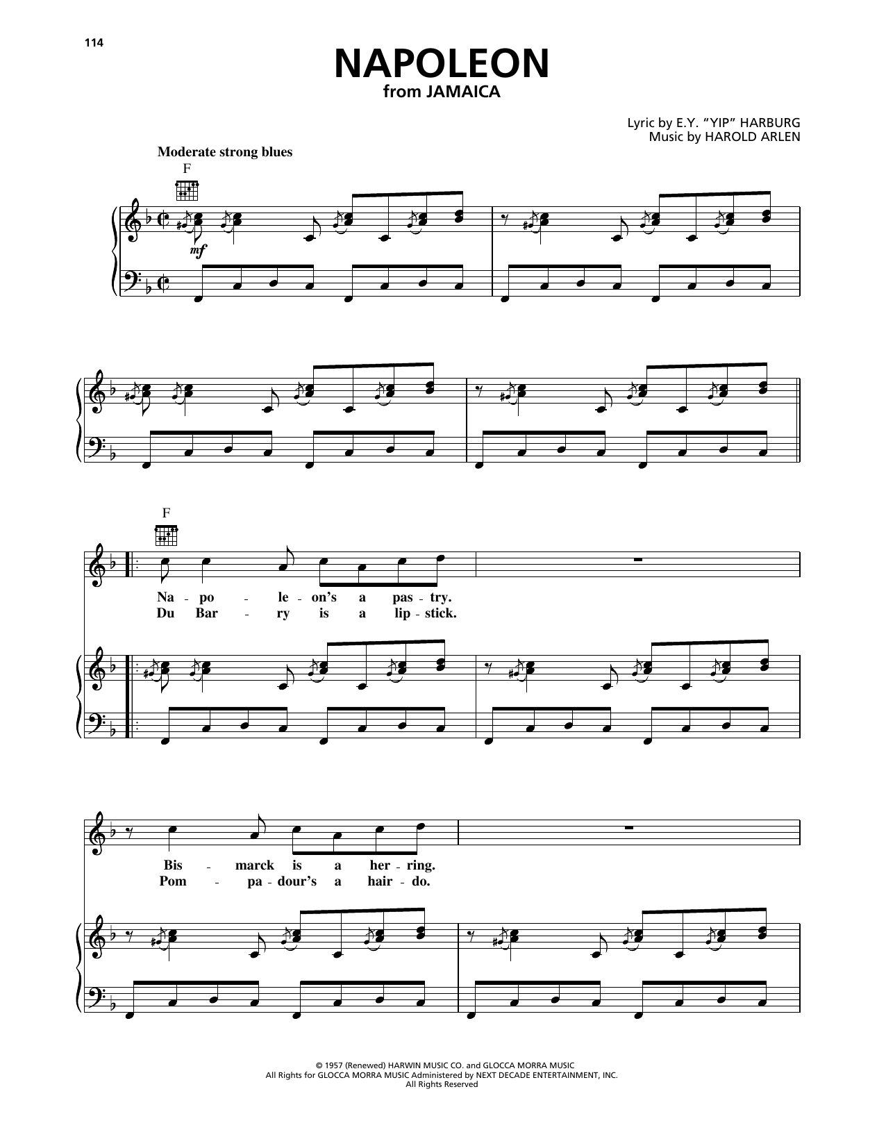 Harold Arlen Napoleon Sheet Music Notes & Chords for Piano, Vocal & Guitar Chords (Right-Hand Melody) - Download or Print PDF