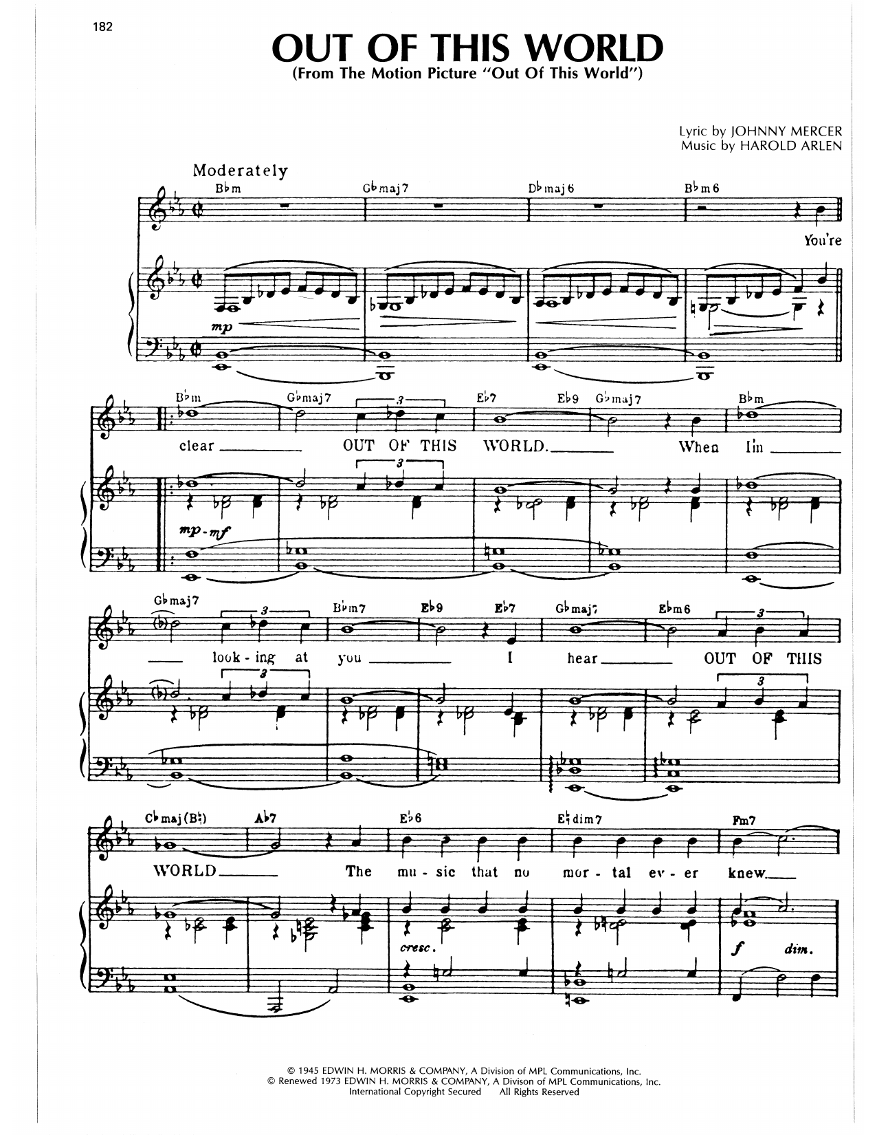 Harold Arlen Out Of This World Sheet Music Notes & Chords for Piano, Vocal & Guitar Chords (Right-Hand Melody) - Download or Print PDF Harold Arlen Out Of This World Sheet Music Notes & Chords for Piano, Vocal & Guitar Chords (Right-Hand Melody) - Download or Print PDF