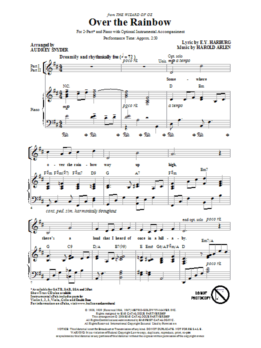 Harold Arlen Over The Rainbow (arr. Audrey Snyder) Sheet Music Notes & Chords for SSA - Download or Print PDF
