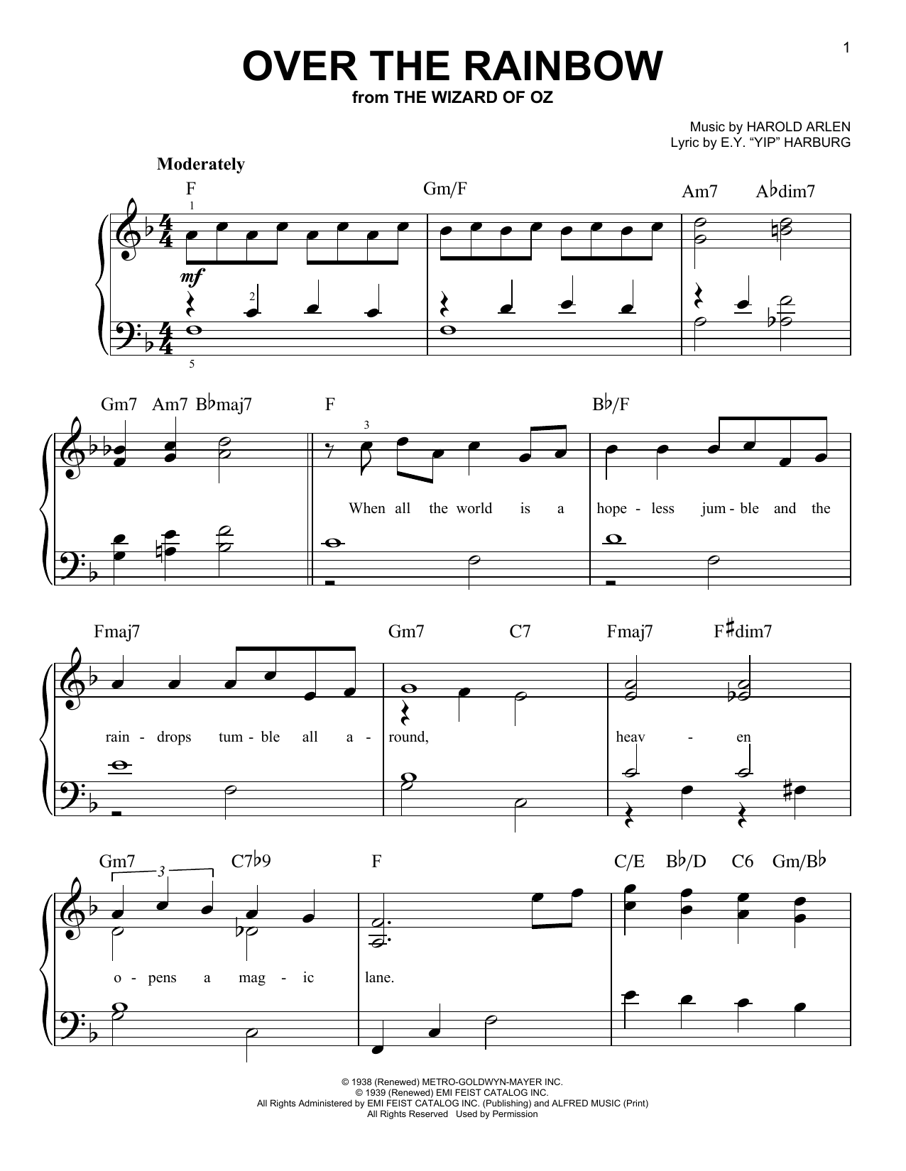 Harry Nilsson Over The Rainbow Sheet Music Notes & Chords for Piano, Vocal & Guitar (Right-Hand Melody) - Download or Print PDF