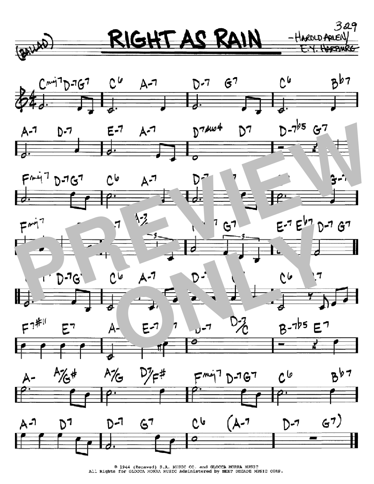 Harold Arlen Right As Rain Sheet Music Notes & Chords for Real Book - Melody, Lyrics & Chords - C Instruments - Download or Print PDF